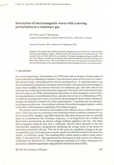 Interaction of electromagnetic waves with a moving pertubation in a stationary gas