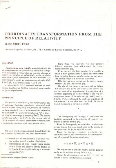 Coodinates transformations from the principle of relativity